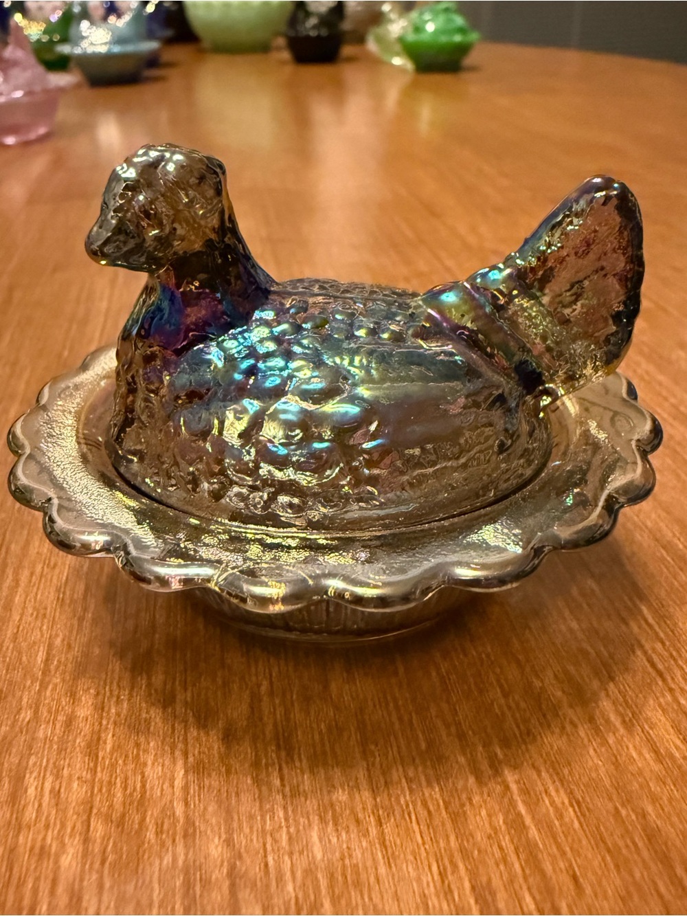 Mini Mosser titanium carnival hen on nest - not vintage